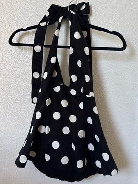 Zara halter black and white polka dot top